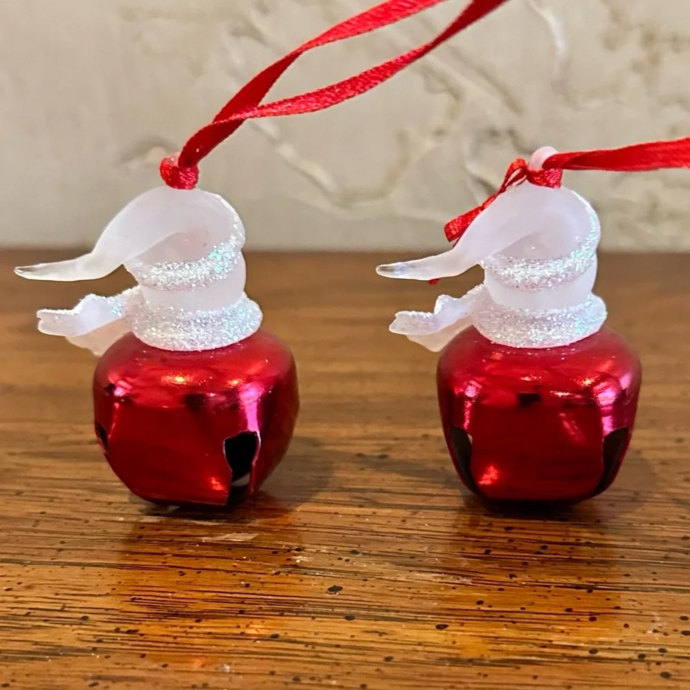 2 Snowman Jingle Bell Christmas Ornaments I Love My Dad & I Love My Mom